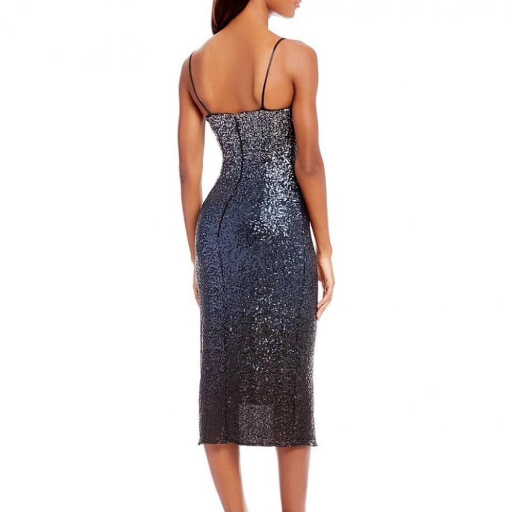 NWT Metallic Ombre Sequin Cocktail Dress Midi Gown - Picture 2 of 8